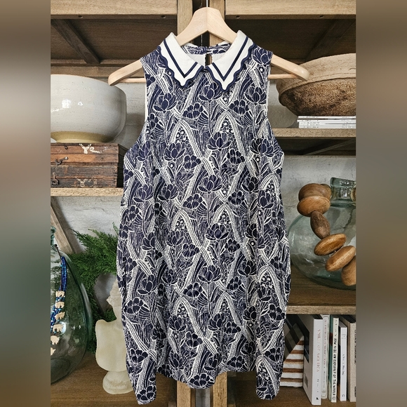 Anthropologie Maeve Lattice Floral Shift Dress Small Petite Navy White - Picture 11 of 11